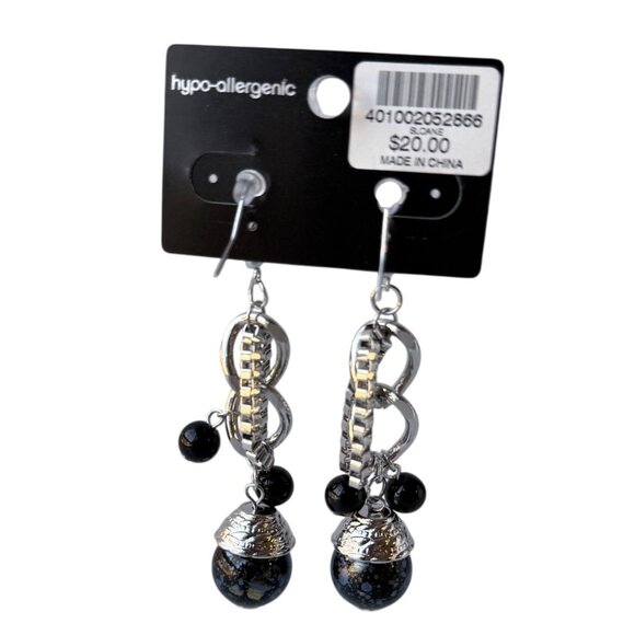 Vintage Chico’s Y2K Silver Chain Drop Earrings With Black Beaded Accents - Picture 3 of 5